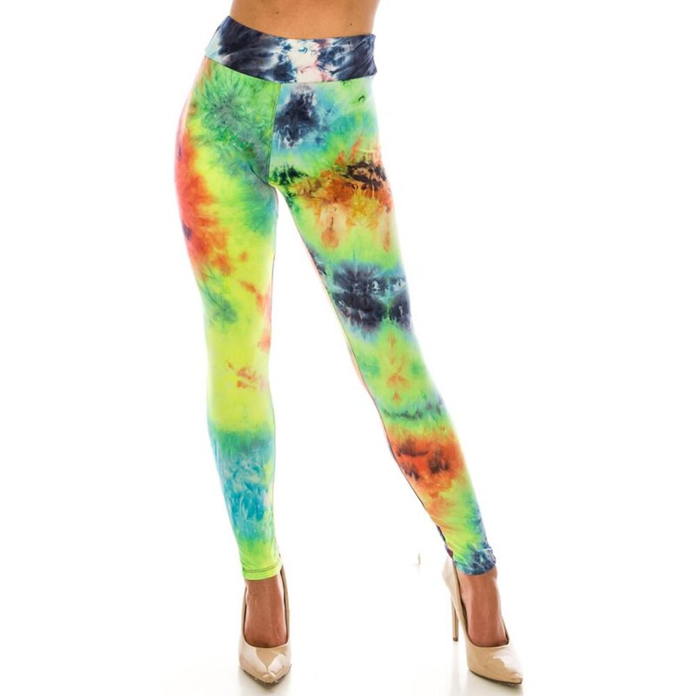 Buttery Soft Summer Yellow Tie Dye High Waisted Leggings (One Size